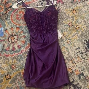 Chic Purple Beaded Mini Dress